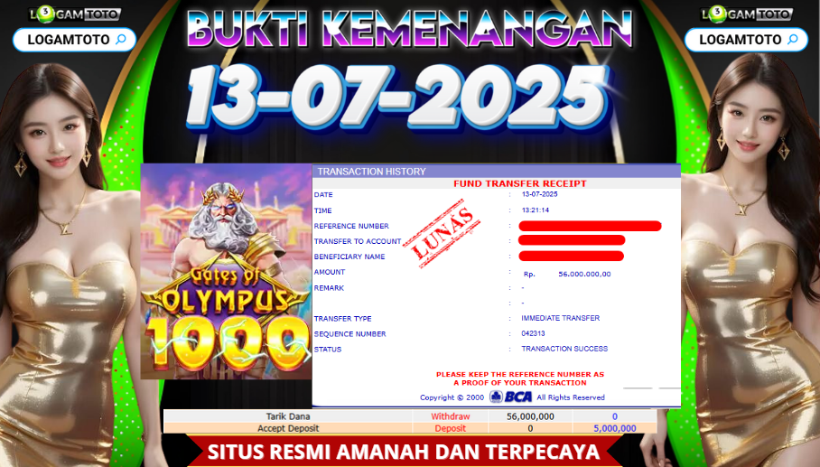 SELAMAT KEPADA MEMBER SETIA LOGAMTOTO BERHASIL JACKPOT DI PERMAINAN SLOT GATES OF OLYMPUS 1000